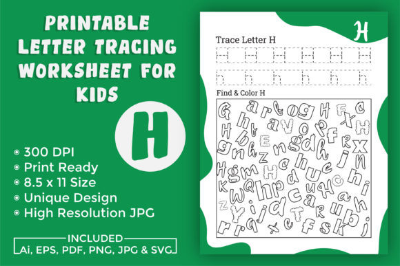 Letter Tracing Worksheet for Kids H: KDP Interior Guide