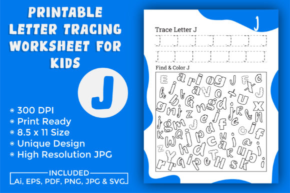 Letter Tracing Worksheet for Kids J: KDP Interior